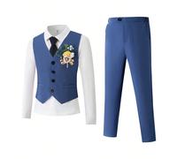 2 pezzi Completo da ragazzo pre-adolescente, stile coreano, per primavera/estate, adatto per matrimoni/eventi formali, esibizioni al piano, host: Gilet slim fit + Pantaloni casual dritti, set da 2 pez