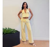 2 pezzi Completo Donna Righe Blu e Bianco: Top Halter Senza Schienale a Scollo Profondo in Cotone e Pantaloni Larghi in Vita Alta con Coulisse, Moda Casual Vacanze Outfit Quotidiano, Primavera/Estate