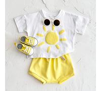 2 pezzi Completo estivo per bambini maschi con Maglietta a maniche corte con stampa cartoni animati e pantaloncini a triangolo 6-9M,9-12M,12-18M,18-24M,2-3YAnimale,Fumetto,Geometrico,Lettere,PianteTes