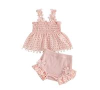 2 Pezzi Completo per Neonata Abito Senza Maniche Traforo +Pantaloncini Ruffle Body Neonata Estivi con Fiori alla Moda Carini per 0-18 Mesi (Rosa, 0-3 Months)