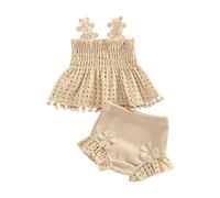 2 Pezzi Completo per Neonata Abito Senza Maniche Traforo +Pantaloncini Ruffle Body Neonata Estivi con Fiori alla Moda Carini per 0-18 Mesi (Albicocca, 6-12 Months)