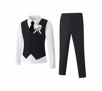 2 pezzi Completo per Ragazzi Tween - Gilet asimmetrico slim-fit + Pantaloni casual diritti, stile coreano, adatto per matrimonio, festa formale, recital di piano, hosting, occasioni casual, primavera/