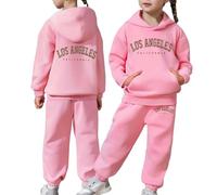 2 Pezzi Completo Sportivo da Bambino e Bambina con Cappuccio Y2K LOS ANGELES Firmate Felpa e Pantaloni Tuta Stile Streetwear Maniche Lunghe In Plie Inverno Jogging Sportiva Set Joggers Abbigliamento