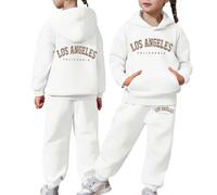 2 Pezzi Completo Sportivo da Bambino e Bambina con Cappuccio Y2K LOS ANGELES Firmate Felpa e Pantaloni Tuta Stile Streetwear Maniche Lunghe In Plie Inverno Jogging Sportiva Set Joggers Abbigliamento