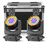 2 Pezzi con Flightcase 19 LED 285W Wash Teste Mobili, RGBW 4 in 1 Professionale Zoom Luce con Striscia di Luce per Palco Festa Matrimonio Bar KTV Concerto