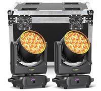 2 Pezzi con Flightcase 19 LED Zoom Teste Mobili, 285W RGBW 4 in 1 Moving Head Professionale Focus Wash DJ Luce con Striscia Luminosa per Matrimonio Palcoscenico Festa Concerto Natale Halloween