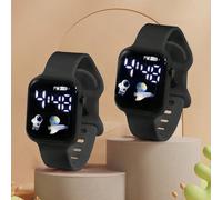 2 pezzi/confezione Orologio elettronico da studente giovane, stile casual sportivo, con grafica di astronauta e terra, adatto per la vita quotidiana Tagli Unica
