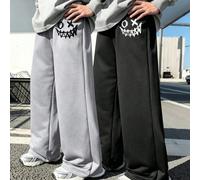 2 pezzi/confezione Pantaloni della tuta a gamba larga stile street per ragazzi, stampa graffiti X faccia sorridente, vita elastica, pantaloni lunghi da scuola 6Y,7Y,8Y,9Y,10Y,4Y,5Y,14Y,11Y,12Y,13Y,16Y