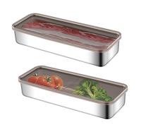 2 Pezzi Contenitore Per Pancetta Da Frigorifero, Frigorifero Organizzatore In Acciaio Inox 304 Scatola Salumi 26.5×10cm Per Frigorifero Con Coperchio Per Salumi,carne,formaggi,frutta E Verdura