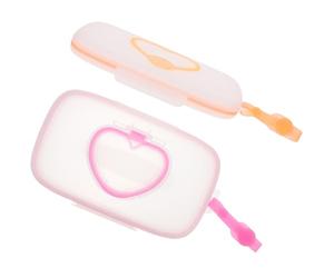2 Pezzi Contenitore Portatile per Salviette Bimbi a Forma di Cuore | PP e Silicone, Apertura Ampia Coperchio, Appeso al Maniglione del Passeggino, per Casa e Passeggiate