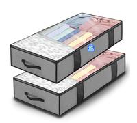2 Pezzi Contenitori Sottoletto 90L - Scatole per Letto Contenitore - Scatole Sottoletto - Confezione Contenitore Sottoletto Pieghevole - con Cerniera e Maniglie - per Vestiti, Trapunte, Coperte