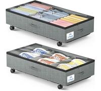2 Pezzi Contenitori Sottoletto con Ruote, Organizzatore Per Il Ripostiglio Sotto Il Letto con Cerniere e Finestra In Pvc, Contenitori per Armadio Salvaspazio Cambio Stagione, Grigio