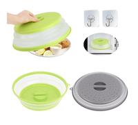 2 Pezzi Coperchio Microonde Pieghevole(Gris+verde), MXTIMWAN Coperchio Piatto Paraschizzi per Microonde Antischizzi per Cuociriso Microonde per Riscaldamento, può per Lavare Frutta e Verdura