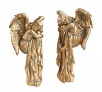 2 Pezzi Coppia di Angeli da Parete Effetto Bronzo