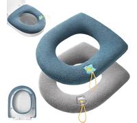 2 Pezzi Coprisedile per WC, Toilet Seat Cover, Tappetino WC Universale Lavabile Toilet Seat Cushion, Tappeto di Protezione per WC Sedile per Forma a U, Warm Coprisedile Copriwater (Blu + Grigio)