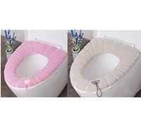 2 Pezzi Coprisedile WC Caldo, Cuscino per Sedile WC, Cuscino Sedile WC Morbido, Copriwater Universale (Rosa, Beige)