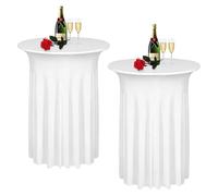 2 pezzi copritavolo da cocktail in spandex tovaglie rotonde gonna for bar alto aderente banchetto festa di nozze(White,80x110cmX2PCs)