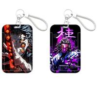 2 pezzi cordino porta badge porta carte Ghost Slayer animato | per carte d'identità, chiavi, ufficio, scuola, trasporto (Kokushibo)