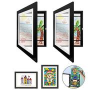 2 Pezzi Cornice da Disegni per Bambini da cambiare,Cornici per Foto d'arte per Bambini Montata a Parete Cornice per foto Artistiche Incernierata con Apribili Frontale Cornice in Legno A4,Nero