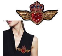 2 pezzi corona cuore con ala perline diamante patch paillettes ricamo applique mini cuore distintivi per spille cucito
