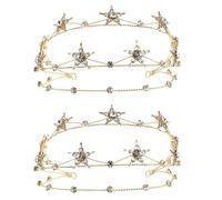 2 pezzi Corona Stella a Tre Strati in Lega, Elegante per sposa | Design con Cristalli, Oro Brillante, per Raccolti e Trecce, Accessorio Chic per Nozze e Feste
