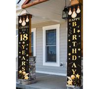2 pezzi Couplet per porta 18° compleanno nero e oro, banner da appendere alla porta in materiale poliestere "Ciao, 18 anni, evviva i 18!", Orologio decorativo 18° compleanno nero e oro, Striscione 18°