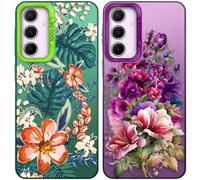2 Pezzi Cover per Samsung Galaxy A55 5G 6,6", Disegni Arancio fiorito floreale Fioreale Aesthetic Custodia Protezione Fotocamera Silicone TPU Morbida Antiurto Cellulare Case per Donne, verde +viola