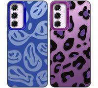 2 Pezzi Cover per Samsung Galaxy S20 FE/5G/S20 FE 2022 5G 6,5", Leopard print e smiley face design, Copertura posteriore del PC dura con TPU Soft Bumper Custodia protettiva antiurto - Viola + Blu