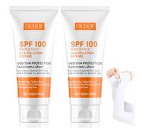 2 Pezzi Crema Solare SPF 100, con Maniche in Seta di Ghiaccio, Protezione Solare 100 SPF, Una Crema Solare Idratante, Non Grasso, Forte Protezione UVA/UVB, per Corpo e Viso Difesa