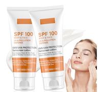 2 Pezzi Crema Solare Viso SPF 100, Protezione Solare 100 SPF, Una Crema Solare Idratante, Waterproof, Non Grasso, Forte Protezione UVA/UVB, per Corpo e Viso Difesa, Adatta a Tutti i Tipi di Pelle