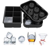 2 Pezzi Cubetti Ghiaccio Silicone, Stampo Ghiaccio Grande & Ice Ball Maker con Imbuto, Rilascio Facile, Senza BPA Stampi Ghiaccio Riutilizzabili per Cocktail, Whisky, Alimenti per Bambini, Frutta