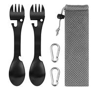 2 Pezzi Cucchiaio da Campeggio in Acciaio Inossidabile Posate da Campeggio 5 in 1 Cucchiaio Multifunzione Set di Posate Spork da Esterno con 2 Moschettoni per Viaggi Escursionismo Picnic