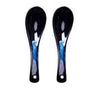 2 Pezzi Cucchiaio da Minestra in Ceramica Blu, Semplice ed Elegante | Finitura Liscia e Lucidata, Impugnatura Comoda, Adatto a Casa e Colazione