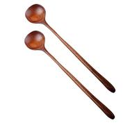 2 Pezzi Cucchiaio di Legno lungo Mescolare, Reach Pentole Profonde | Colore Coffee, Punta Rotonda e Finitura Liscia, per Dessert, Bar e Cucine Commerciali