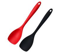 2 Pezzi Cucchiaio Silicone Cucina, utensili da cucina, Lunghezza 27,5 cm Cucchiaio da Cucina in Silicone Resistente al Calore, Facile da Pulire, per Mescolare e Servire, Nero, Rosso