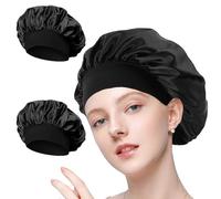2 Pezzi Cuffia in Seta per Capelli Ricci, Cuffia da Notte per Dormire, Nero