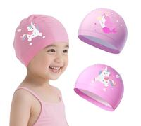 2 Pezzi Cuffia Piscina Bambino 3-10 Anni Alta Elastico Cuffie da Nuoto per Bambini Impermeabile Comoda Leggera Rosa Cuffia da Bagno per Ragazze Ragazzi Capelli Lunghi