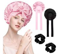 2 Pezzi Cuffia Seta Capelli Ricci, Berretto da Notte Raso Elastico con 2 Elastici per Capelli, Cuffia di Seta Traspirante, Cuffia Capelli Ricci Notte con Elastico, Bonnet Seta Adatto a Donne e Ragazze
