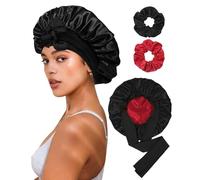 2 Pezzi Cuffia Seta Capelli Ricci,Berretto da Notte Raso per Donna(Foro blu+nero)