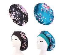 2 pezzi Cuffia Seta Capelli Ricci, Cuffia Seta Elastico Riutilizzabile in Raso per la Cura dei Capelli Accessori da Bagno per Capelli Ricci da Donna per Capelli Lunghi (Ciano + Nero)