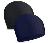 2 Pezzi Cuffie da Nuoto Elastiche Comodo Cappello da Nuoto in Tessuto Cuffie da Bagno Leggere per Donne Uomini Bambini Mentre Nuotano (Nero, Blu Navy)
