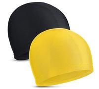 2 Pezzi Cuffie da Nuoto Elastiche Comodo Cappello da Nuoto in Tessuto Cuffie da Bagno Leggere per Donne Uomini Bambini Mentre Nuotano (Nero, Giallo)