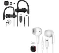 2 Pezzi Cuffie USB A con Microfono per PC Laptop, Cuffie In Ear con Gancio Auricolare + Half In Ear, Controllo Volume per PS4/5 Computer Chromebook MacBook Ufficio Giochi Video In-Line Nero+Bianco