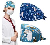 2 Pezzi Cuffietta Chirurgica con Bottone, Donna Berretto da Lavoro, Berretto da Infermiera, Animali Stampa Cotone Berretto con Cappuccio Antipolvere