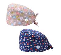 2 Pezzi Cuffietta Chirurgica con Bottone, Donna Berretto da Lavoro, Berretto da Infermiera, Stampa Cotone Berretto con Cappuccio Antipolvere