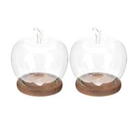 2 Pezzi Cupola di Vetro a Forma di Globo con Base in Legno per Ricordi | Trasparente, Stile Classico e Vintage, Visibilità a 360 Gradi, per Mensole Interne, Dolci e Lavoretti