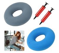 2 Pezzi Cuscino del Sedile Gonfiabile per Emorroidi da Diametro 38cm Cuscino Gonfiabile per Coccige a Forma di Ciambella con Pompa, Cuscino Gonfiabile Ortopedico per Dolore al Coccige, Blu e Grigio