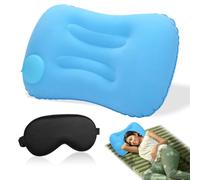 2 Pezzi cuscino gonfiabile da campeggio+mascherina per dormire, Gonfiabile Spiaggia gonfiabile, Cuscino da Viaggio Portatile per Campeggio Spiaggia Ufficio Casa(Azzurro cielo+nero)