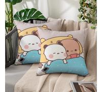 2 pezzi Custodia cuscino in velluto con design carino di Bubu e Dudu Panda - Design di coppia cartoni animati adorabile, testo, misure multiple, regalo di San Valentino, comoda federa quadrata, adatta