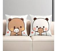 2 pezzi Custodia cuscino in velluto con design carino di Bubu e Dudu panda - design di coppia cartoni animati adorabile, testo, misure multiple, regalo di San Valentino, federa quadrata comoda, adatta
